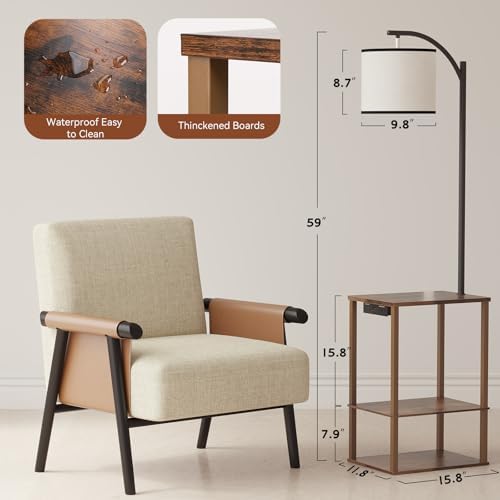 SUNMORY Floor Lamp with Table Shelves, End Side Table for Living Room