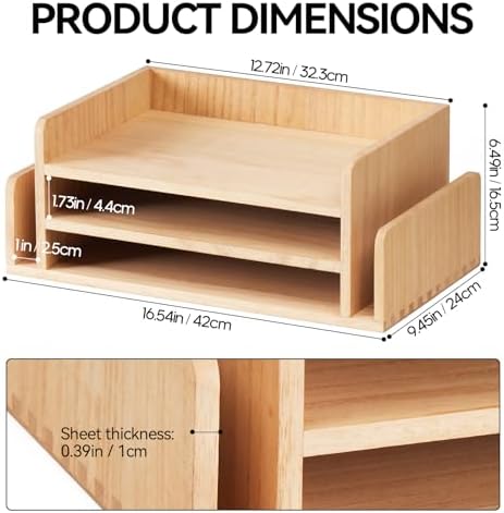 KIRIGEN Wood Desk Organizer, 5-Tray Letter Tray and Mail Sorter Natural 2TP