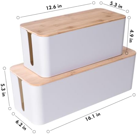 Naeety 2Pack Cable Management Box,Wooden Style Cord Organizer Cord Hide Box