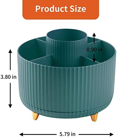 Desk Pencil Pen Holder, 5 Slots 360°Degree Rotating Pen Organizers for Desk, Desktop Storage Stationery Supplies Organizer, Cute Pencil Cup Pot for Office, School, Home, Art Supply, Dark Green