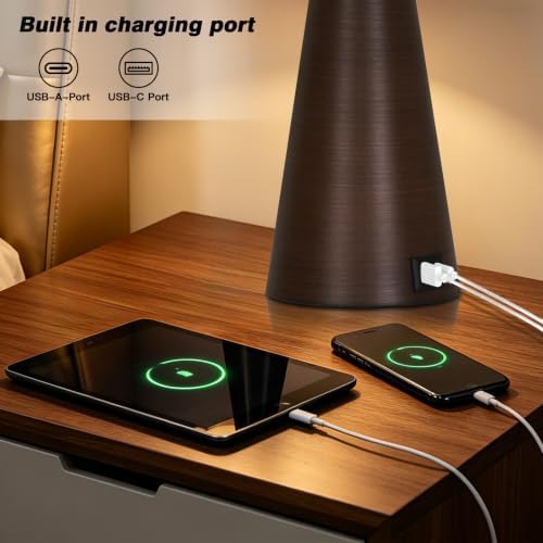 Rinweey 28" Modern Metal Table Lamp Set of 2 for Living Room Bedroom, Brown