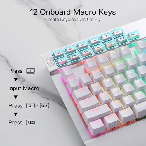 Redragon K550 RGB Gaming Keyboard, 104 Keys + 12 Macro G Keys Wired Mechanical Keyboard w/Aluminum Top Plate, Custom Clicky Purple Switch, Extra USB Port & Wrist Rest