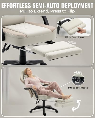 Dowinx Gaming Chair Breathable Fabric Game Chair with Gel Pad and Storage Bag, Comfortable Gamer Chair with Pocket Spring Cushion, Ergonomic Computer Chair with Footrest, Beige and Brown