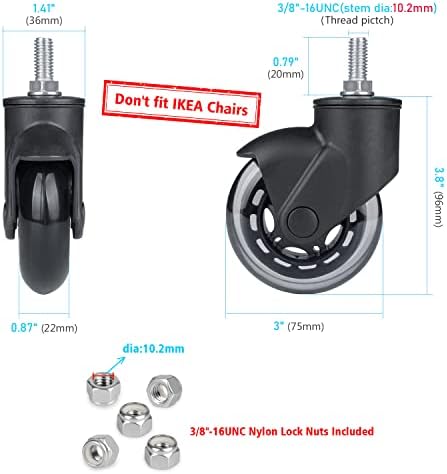 Hirate 3/8"-16UNC Threaded Stem Chair Caster Wheel with Nylon Cover