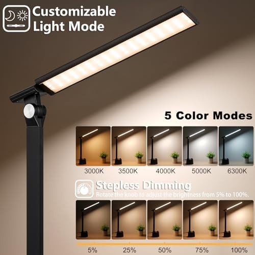 Desk Lamp for Home Office, Small LED Desk Lamp with USB C Charging Port
