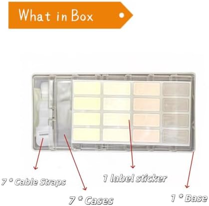 7 Case Cable Storage Box with Cable Straps and Label Stickers, Travel Cord Organizer for Charging Cables, USB Wires, Earphones – Drawer Organization for Home & Office (1 Pack)