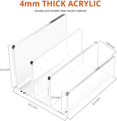 Richboom Acrylic File Sorter, 8.5"x6.3"x6.2", Upright File Organizer for Desk, Mail Organizer Countertop, File Holder for Letter, Document, Notebook, Clear, 3 Sections
