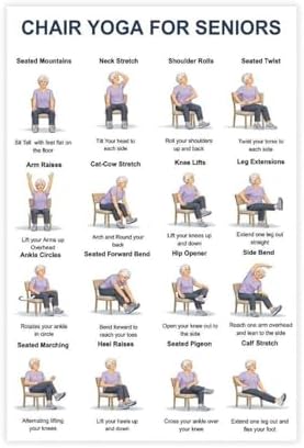 Chair Yoga for Seniors 16 Gentle Seated Poses Chair Workout Routine Canvas Poster Wall Art for Living Room Bedroom Decor Unframe 20x30inch