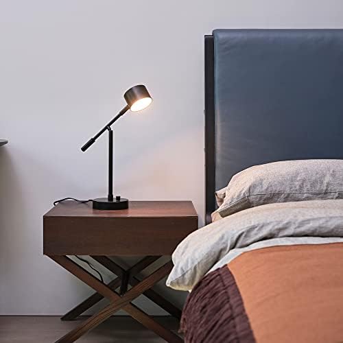 Globe Electric 52271 Aristocrat 16" Integrated LED Swing Arm Desk Lamp, Matte Black, Dimmable On/Off Rotary Switch at Base, 2.1A USB Port