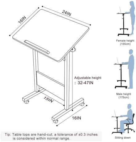 KOUPA Height Adjustable Flip Standing Desk with Wheels,24Inch