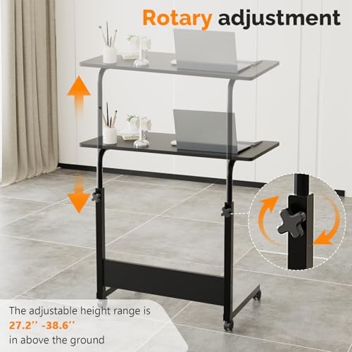 FCH Portable Computer Workstation, Standing Desk Adjustable Height, Small Computer Desk w/Rolling, Sit Stand Laptop Desk TV Tray for Bed Sofa Hospital Reading Eating,Black, 31.5"