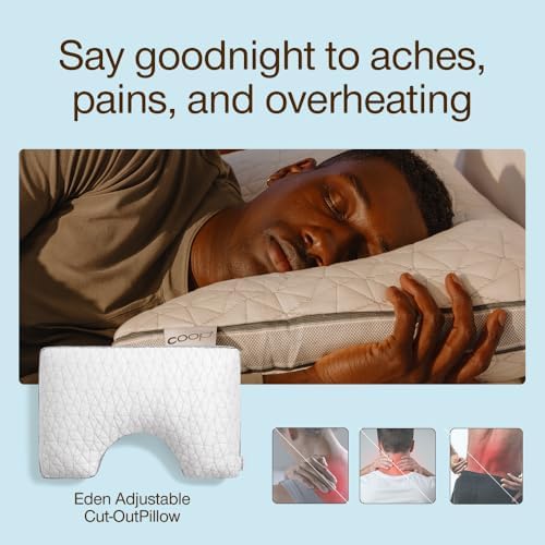 Coop Home Goods Eden Cut-Out Bed Pillow for Side Sleepers, Queen Size, Adjustable Medium Soft Memory Foam Cooling Pillow with Ergonomic Shoulder Cut-Out, CertiPUR-US/GREENGUARD Gold