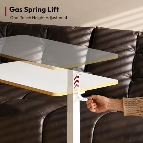 SANODESK 32''Pneumatic Adjustable Overbed Bedside Table with Hidden Casters