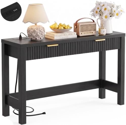 Cyclysio 47" Console Table with Charging Station & 2 Fluted Drawers