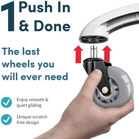 Lifelong Office Chair Wheels Replacement, Heavy Duty, Grey, 5-Pack Fits 98%
