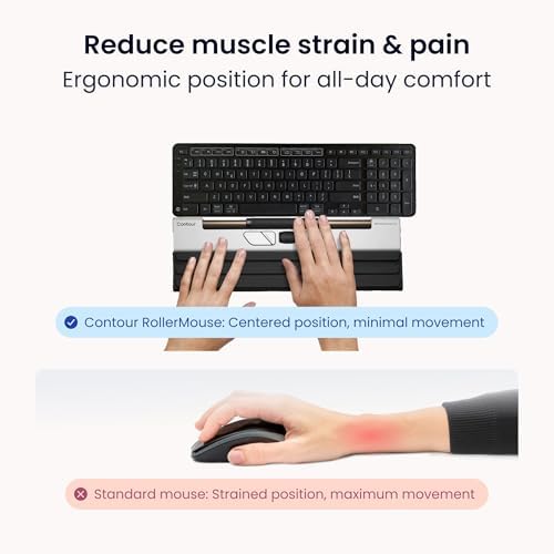 Contour Rollermouse Go - Portable Wireless Roller Mouse for Carpal Tunnel Relief, Compact Mouse with Bluetooth & USB, Ambidextrous 5-Button Design, Lightweight Aluminum, Mac & PC Compatible