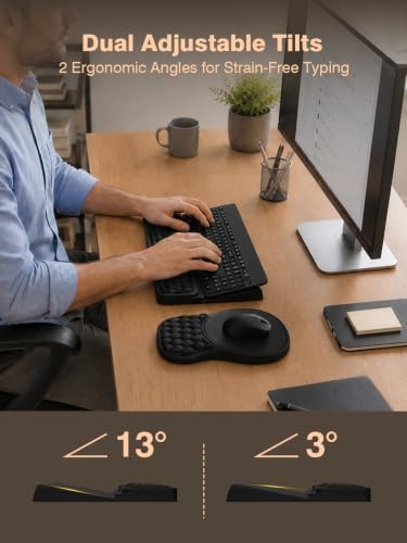 Ergonomic Keyboard and Mouse Pad Combo with Stand/Wrist Rest, Black