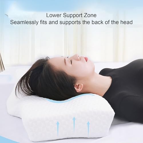 Cervical Neck Pillow, Memory Foam Ergonomic Cervical Neck Support Sleeping Pillow Slow Rebound with Washable Cover, Four Zones for Side Back Stomach Sleepers (White 52*30*10) (White 52*30*10)