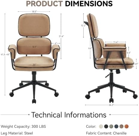 Ergonomic Office Chair, Mid Century Modern Desk Chair, Vintage Brown