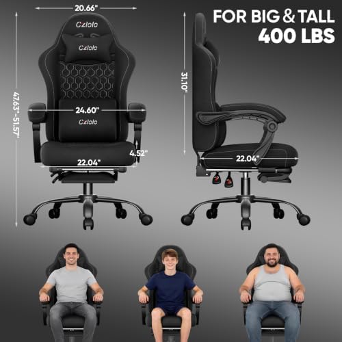 Czlolo Fabric Big and Tall Gaming Chair with Extended Footrest