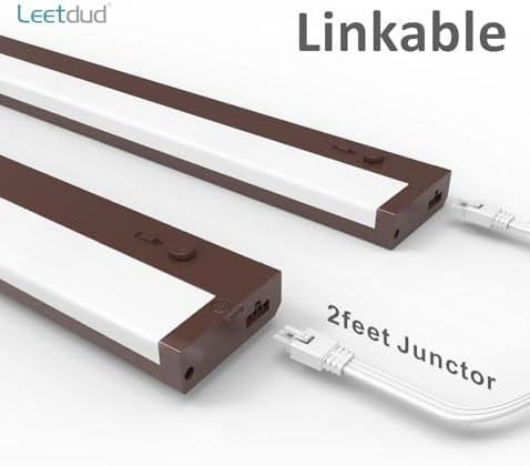 Leetdud Under Cabinet Lighting Plug in or Hardwired Built-in Dimmer, 24 Inch 12W, 5CCT 2700/3000/3500/4000/5000K, Linkable Counter Lights for Kitchen, ETL Dimmable LED Light Fixture, Bronze