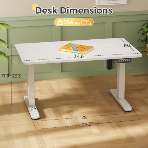 35" Low Height Adjustable Desk, Electric Center Table, White