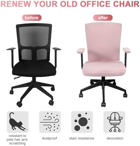 Tallew 4 Pcs Office Chair Covers Set Computer Universal Protective Stretchable Chair Seat Covers Desk Armrest Cover Slipcovers Pads Office Cushion Backrest for Rotating(Regular,Pink)