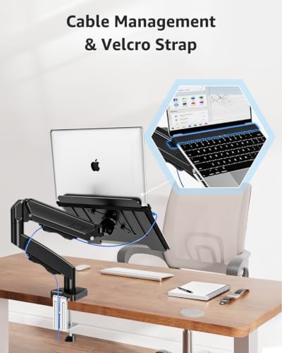 MOUNTUP Laptop Stand for Desk, Adjustable Aluminum Laptops Arm Mount for 14-17 Inch Notebook & 32" Monitor, Laptops Arm for Desk Support for 4.4-19.8lbs, 2-in-1 Laptop Desk Mount with Clamp/Grommet