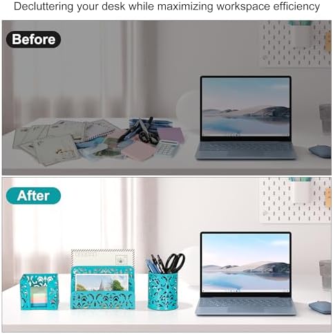 EasyPAG Desk Organizers and Accessories 3 Pieces Office Organizer Set - Pen Holder for Desk, Mail Sorter Countertop and Sticky Note Holder, Dark Teal