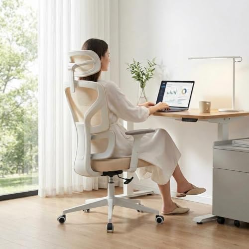 Ergonomic Office Chair with Adjustable Lumbar Support,Beige
