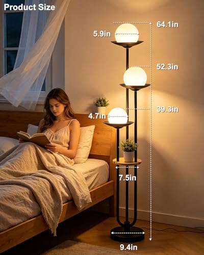Lightdot 3-Globe Dimmable Floor Lamp with Table Modern Floor Lamps with 5Lbs Heavy Base for Wedding/Party 3000K Warm White Bulbs Included Black Standing Lamp for Living Room/Bedroom/Sofa Beside/Corner