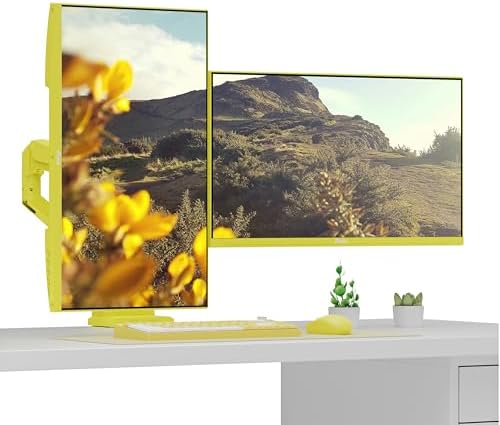 Pixio PS1D Wave Yellow Dual Monitor Arm Stand Desk Mount - Fits up to 32 inches Monitors and up to 19.8lbs. VESA Compatibility and Integrated Cable Management