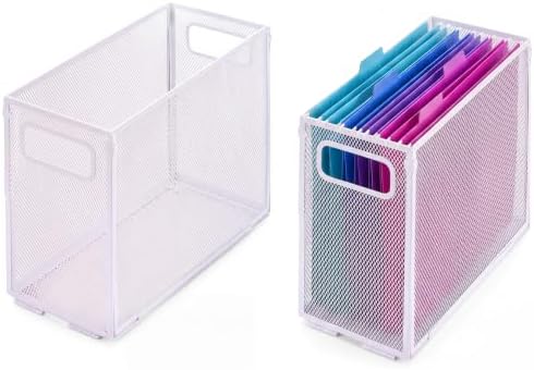Zhengmy 2 Pcs Hanging File Organizer Letter Size File Holder Metal Mesh Filing Box Desktop Folder Letter Storage Cabinets Magazine Holder with Handles for Home Office School Document (White)