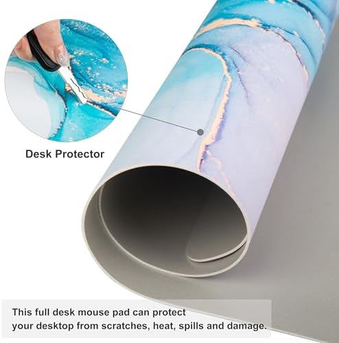 QiyI PU Leather Large Mouse Pad, 31.5" x 11.8", Blue Pink Fluid