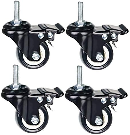 2 Inch Caster Wheels Metric Size M8×25mm Threaded Stem Casters Castors Wheels, 360 Degree Direction Double Brakes Industrial Wheel Furniture Caster for Carts and DIY Tools Pack of 4