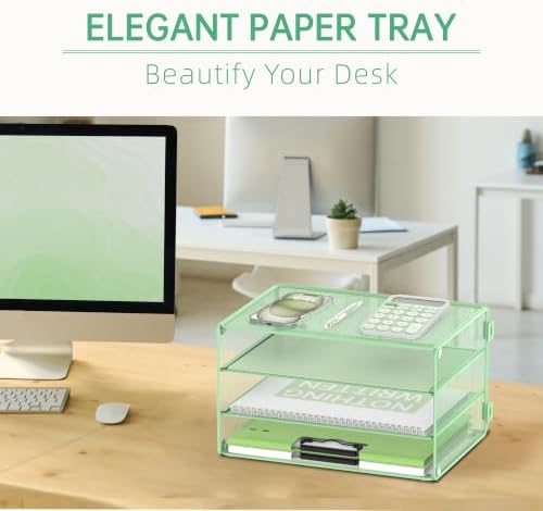 DALTACK 3 Tier Letter Tray Paper Organizer with Sliding Trays Mint Green
