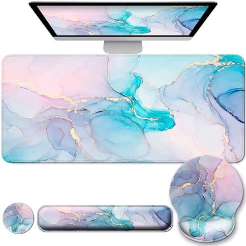 Desk Mat Set Keyboard and Mouse Pad with Wrist Rest Support