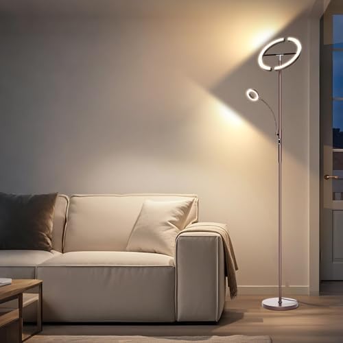 SIBRILLE 2-in-1 Brown LED Floor Lamp - 69" Dimmable Torchiere Standing Lamp with Remote Touch Control, 29W Bright Modern Floor Reading Lamp Pole Light for Living Room Bedroom Office Corner