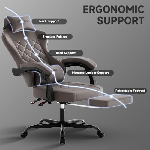 Gaming Chair with Footrest, Ergonomic Leather Computer Chair with Lumbar Support, Height Adjustable High Back Swivel Office Chair for Adults, Gamer Chair for Gaming, Working,Brown
