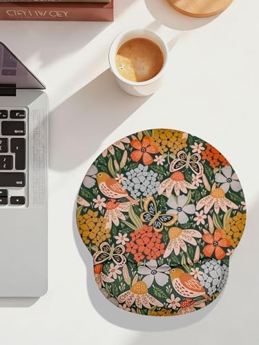 Seorsok Cute Flower & Bird Mouse Pad with Gel Wrist Support Mouse Pad,Ergonomic Aesthetic,Comfort Mousepad for Office Work Computer,Pain Relief Mousepad with Non-Slip Silicone Base,Blooming Floral