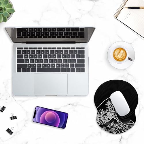 ITNRSIIET Ergonomic Mouse Pad with Gel Wrist Support Small Wrist Rest Smooth Surface Non-Slip PU Base Comfortable Office Supplies Pain Relief, 8.7 x 7.2 inches, Rolling Wave