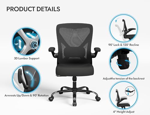 Office Chair: 330LBS Mesh Ergonomic Desk Chair Comfy with 3D Lumbar& Swivel