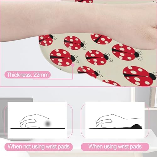 Cute Ladybug Mouse Pad with Wrist Rest Set, 3-in-1 Wrist Support Mousepad Set, Gaming Mat Pad with Anti-Skid Base,Ergonomic Memory Foam Mouse Pad Set for Women, Office, Typing, Gaming