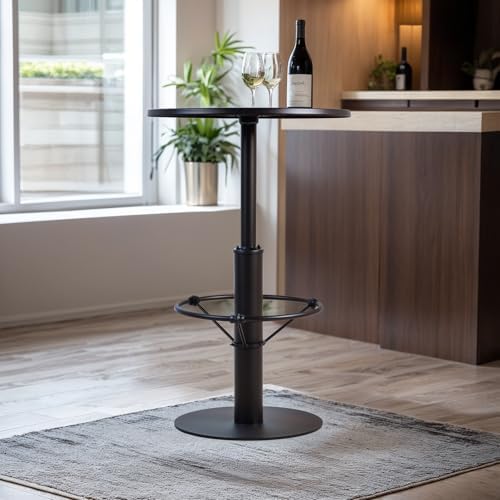 LOKKHAN 37.4" Tall High-top Rustic Industrial Bar Table - 23.6" Dia Round Metal Bar Height Standing Pub/Dining Room Bistro/Cocktail Table (Matte Black)
