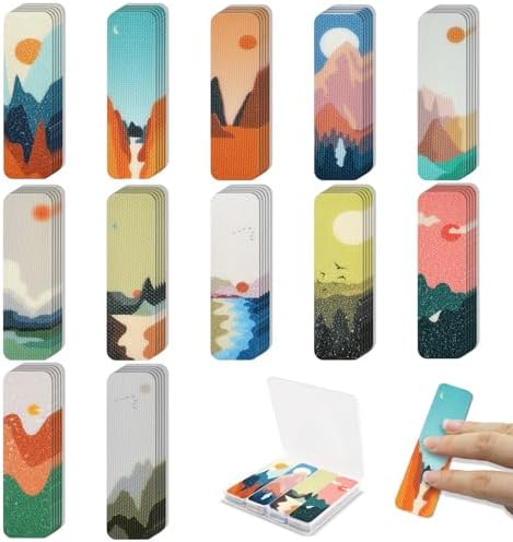 48 Pieces Anxiety Sensory Stickers with Storage Box - Sensory Strips 2 Textured Surface Adhesives Fidget Strips for Office Desk Relieve Adult Stress (Landscape Style)