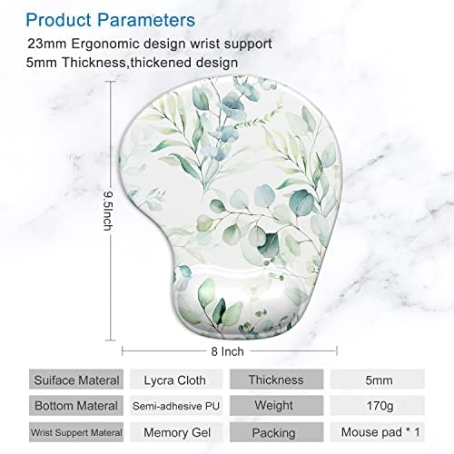 ITNRSIIET Ergonomic Mouse Pad with Gel Wrist Support Wrist Rest Smooth Surface Non-Slip PU Base Comfortable Office Supplies Pain Relief, 9.5 x 8 inches, Leaves and Branches