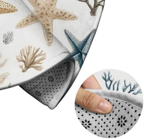 Soft Round Yoga Carpet, Office Chair Decor Round Mat for Carpet and Hardwood Floors Coral Seashell Starfish