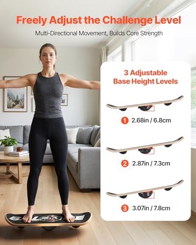 VEVOR Balance Board, 2-in-1 Wobble Board Trainer for Adults, Premium Wooden Balance Training Equipment, with Roller, Magnetic Stoppers, Storage Rack, for Core Workouts, Surf Trainer & Physical Therapy