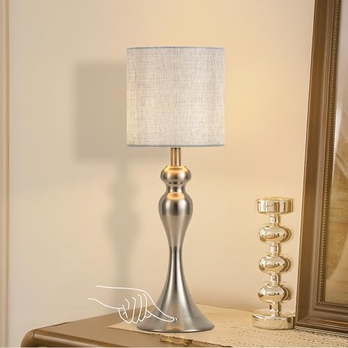 Cordless Table Lamp Rechargeable, Battery Fabric Bedside Touch Light Nickel