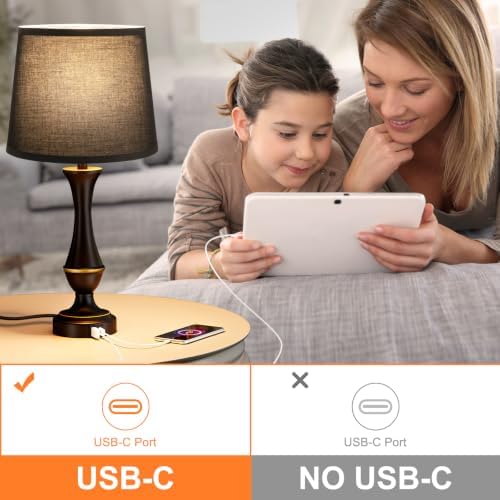 Touch Lamps for Nightstand, 3 Way Dimmable Lamps for Bedroom with USB C+A